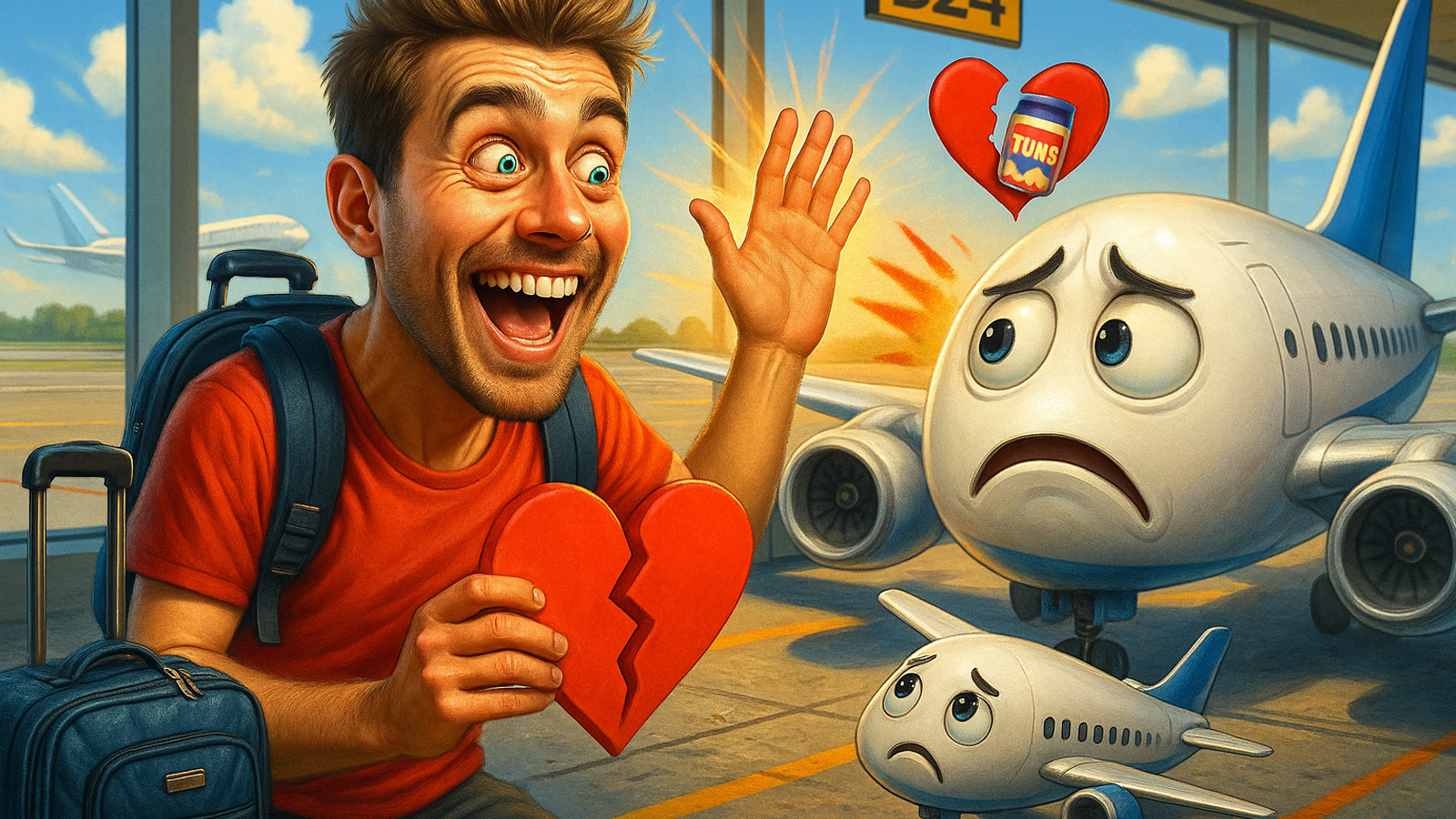 Cartoon breakup between a passenger and an airline